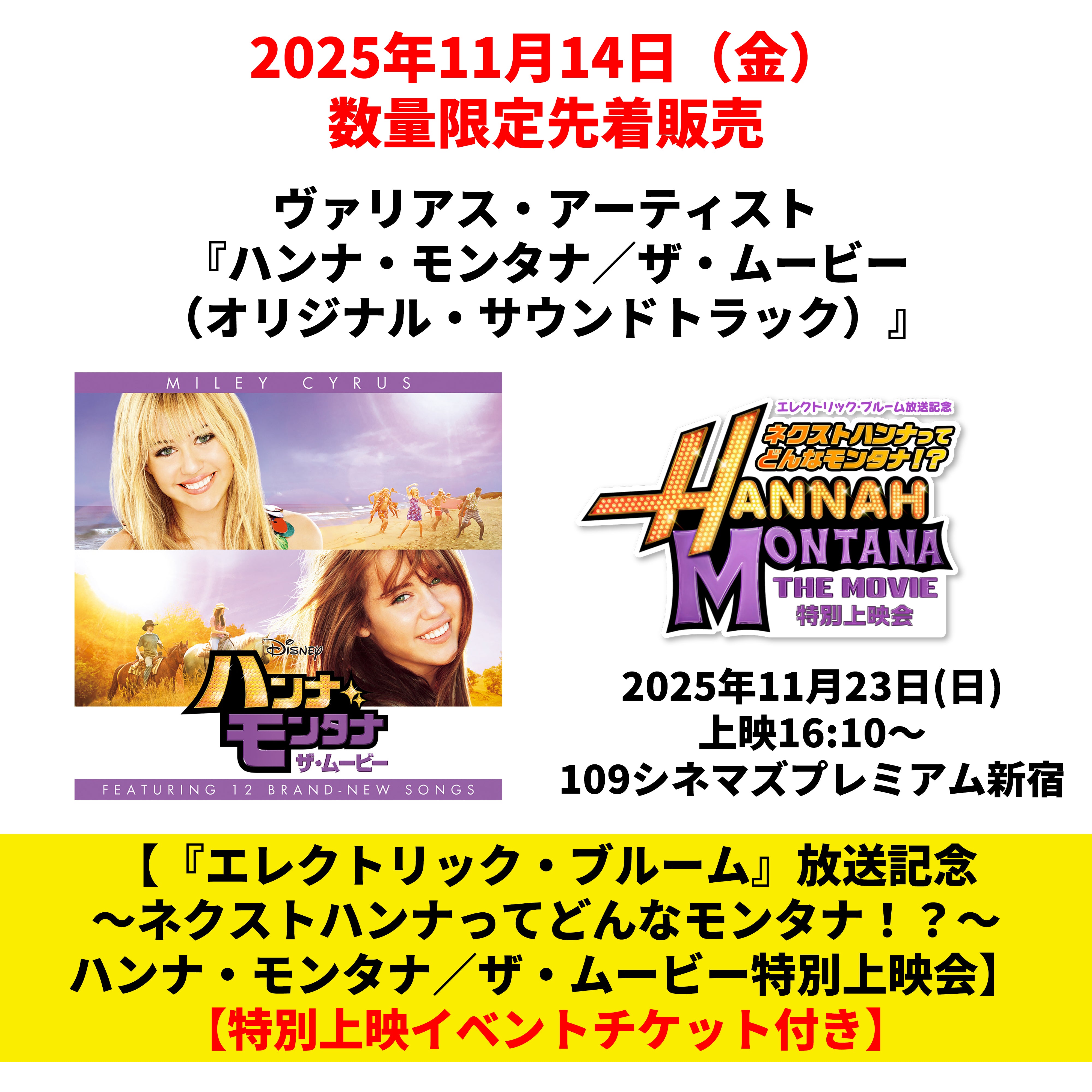 ヴァリアス・アーティスト / ハンナ・モンタナ／ザ・ムービー（オリジナル・サウンドトラック）【「エレクトリック・ブルーム」放送記念～ネクストハンナってどんなモンタナ！？～ハンナ・モンタナ ／ザ・ムービー特別上映会】【特別上映イベントチケット付き】【CD】